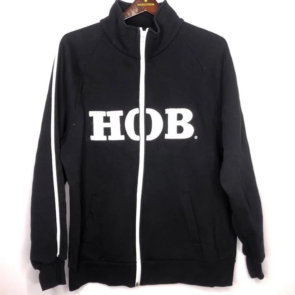 House of Blues Black White Embroidered Spellout Fleece Lined Zip Up Sweatshirt L